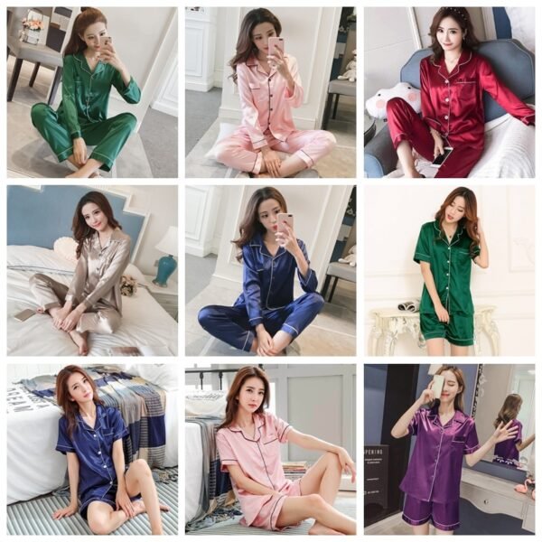 Women's Silk Solid Color Pajama Set - Image 4