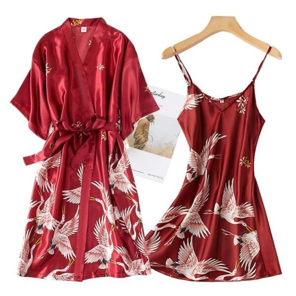 Women's Rayon Lace Trim Bathrobe with Night Dress Set - Image 7