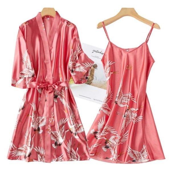 Women's Rayon Lace Trim Bathrobe with Night Dress Set - Image 6